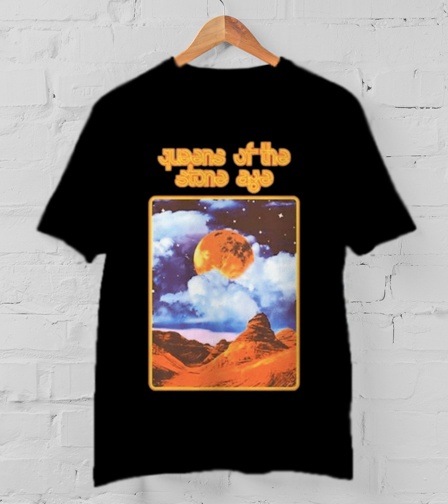 Queens Of The Stone Age Moon Landscape With Orange Cloudy Night Sky And Desert Scene T-Shirt