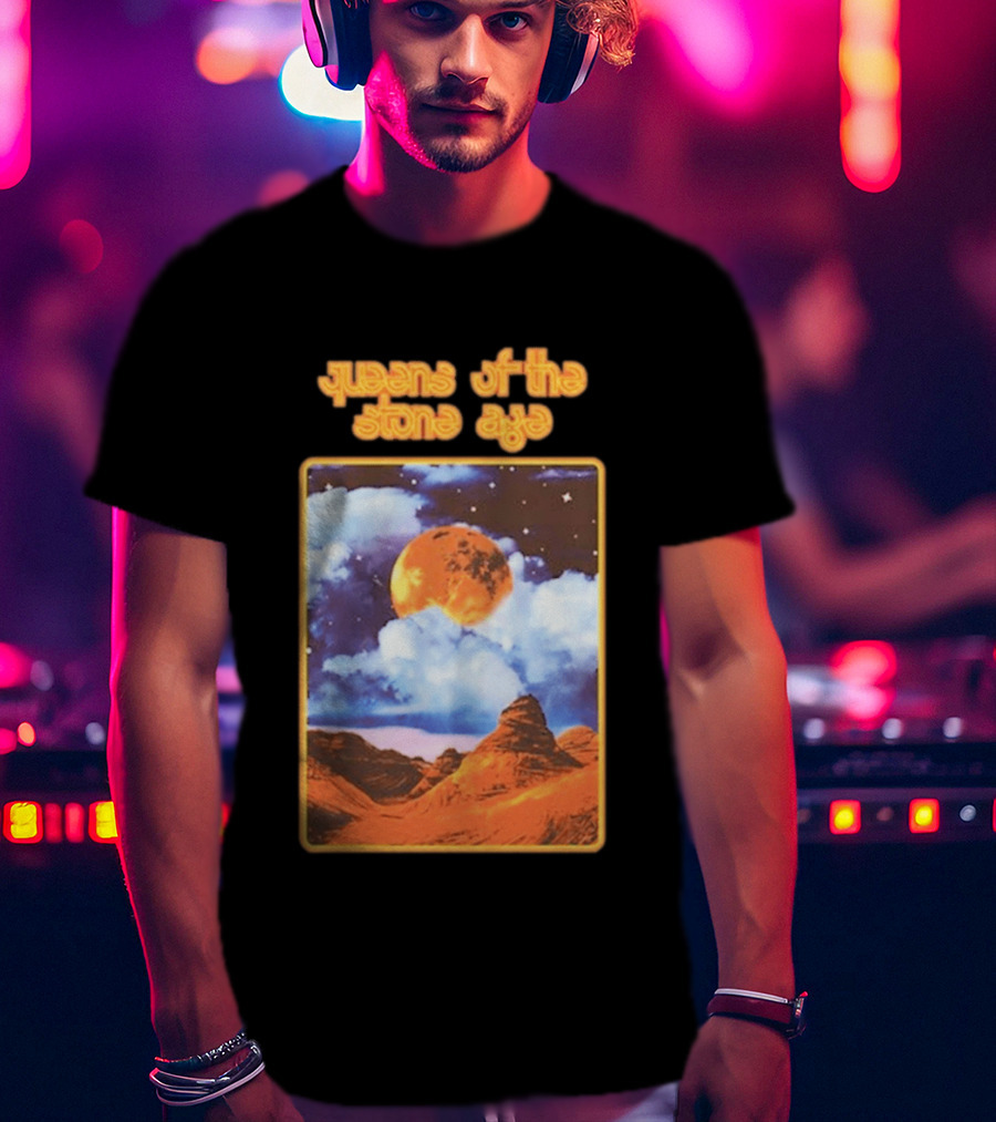 Queens Of The Stone Age Moon Landscape With Orange Cloudy Night Sky And Desert Scene T-Shirt