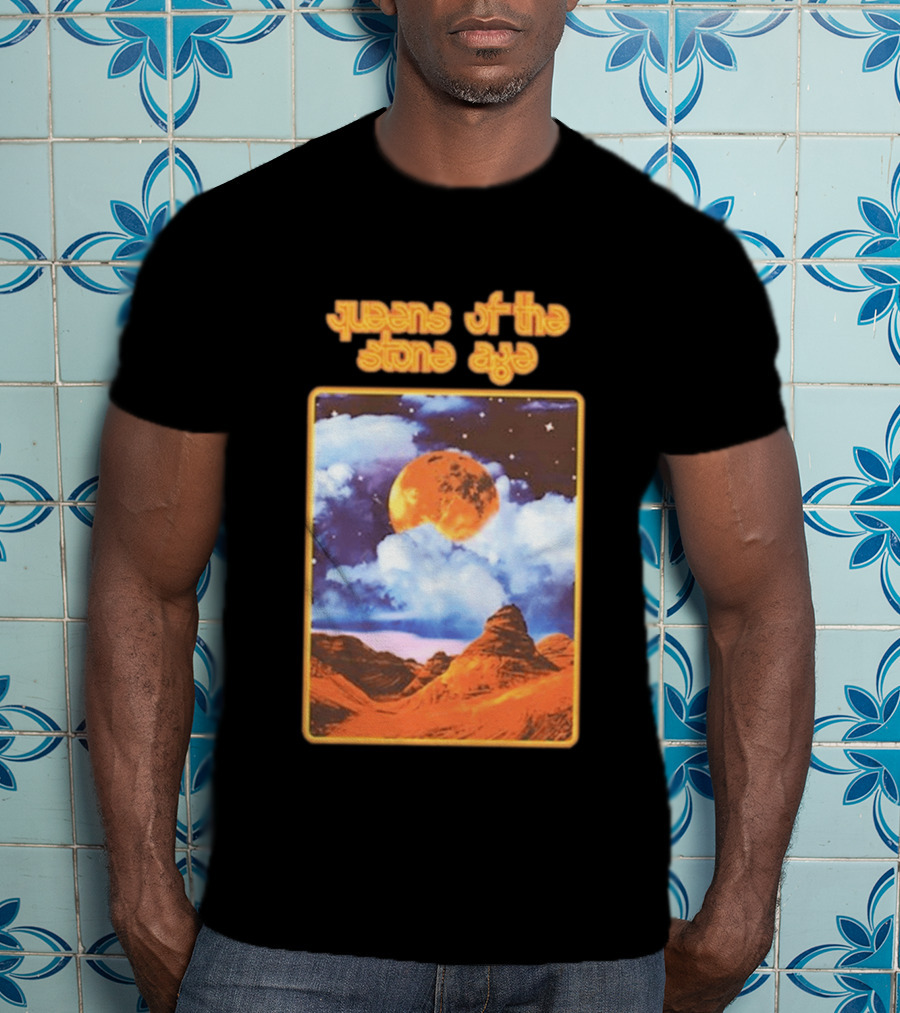Queens Of The Stone Age Moon Landscape With Orange Cloudy Night Sky And Desert Scene T-Shirt