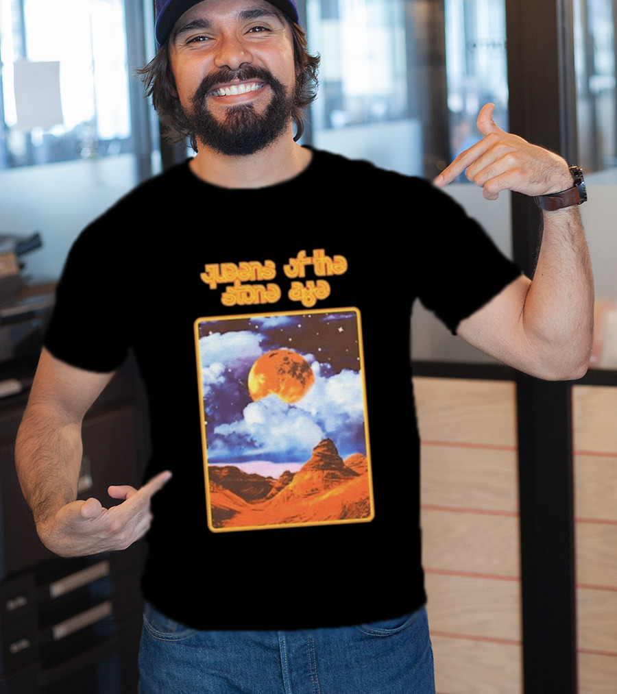Queens Of The Stone Age Moon Landscape With Orange Cloudy Night Sky And Desert Scene T-Shirt
