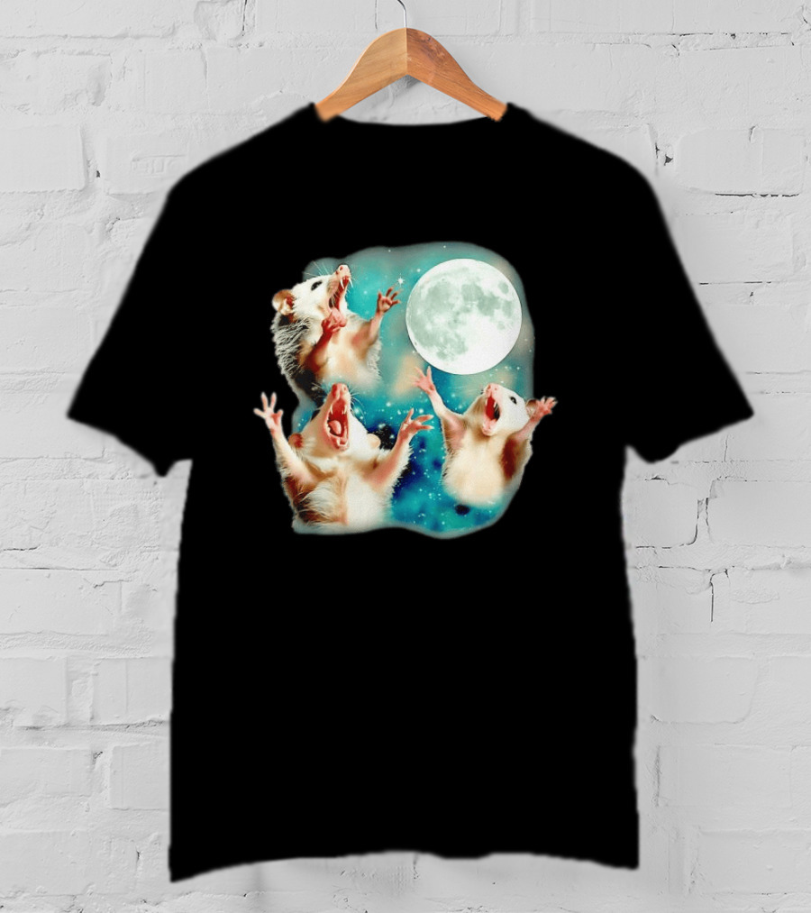 Opossum Howling At Moon With Stars In Space Scene T-Shirt