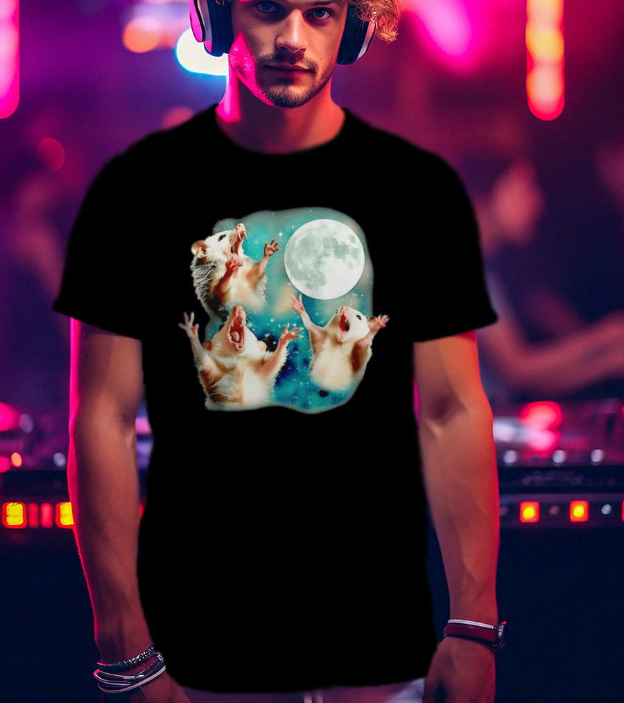 Opossum Howling At Moon With Stars In Space Scene T-Shirt