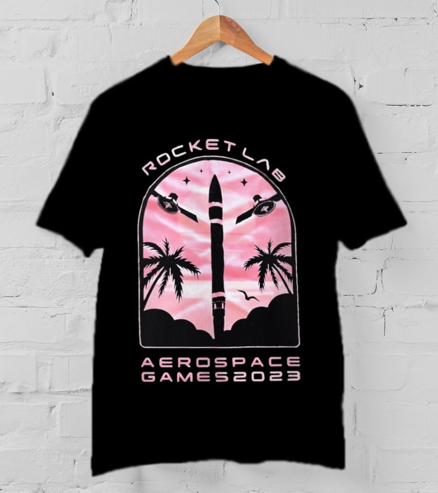 Rocket Lab Aerospace Games 2023 Rocket Space Satellite Event Palm Trees T-Shirt