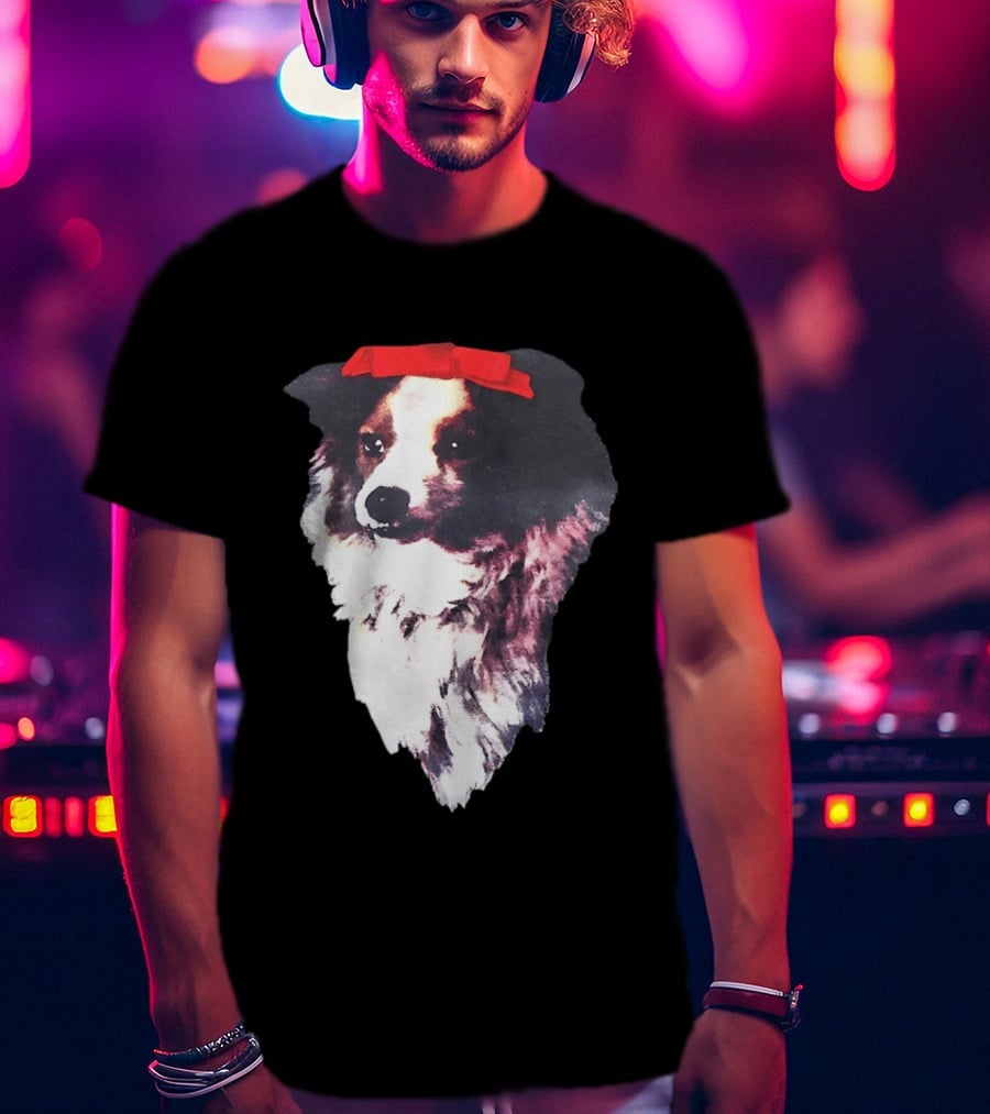 Sabrina Carpenter Collie Dog With Red Bow T-Shirt