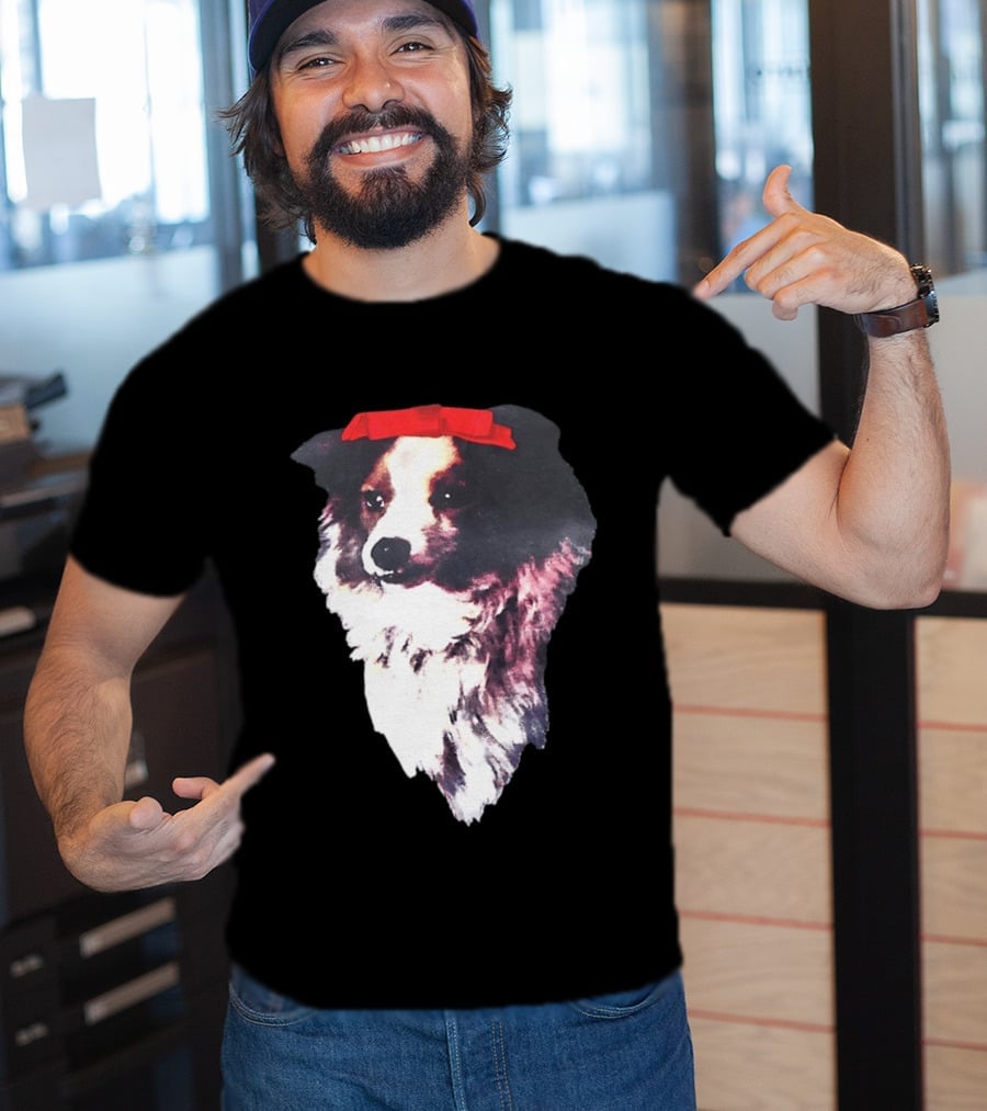 Sabrina Carpenter Collie Dog With Red Bow T-Shirt
