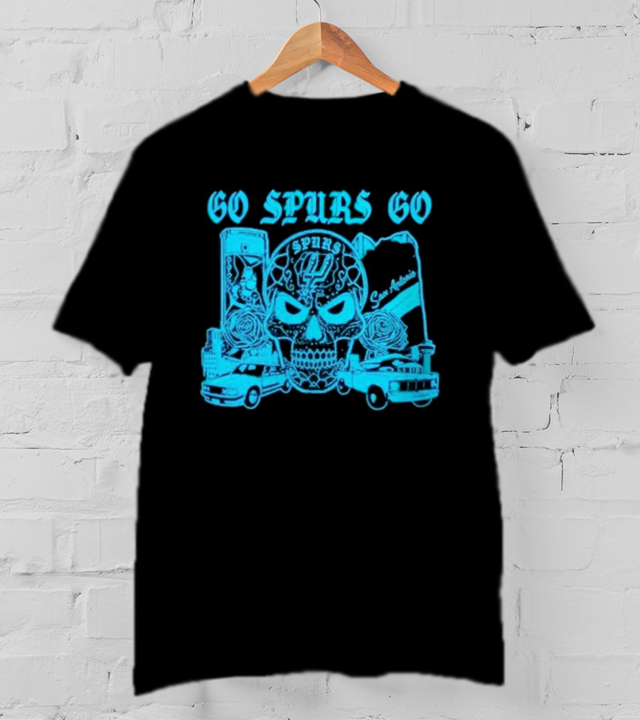 Go Spurs Go San Antonio Spurs NBA Skull And Cars T-Shirt