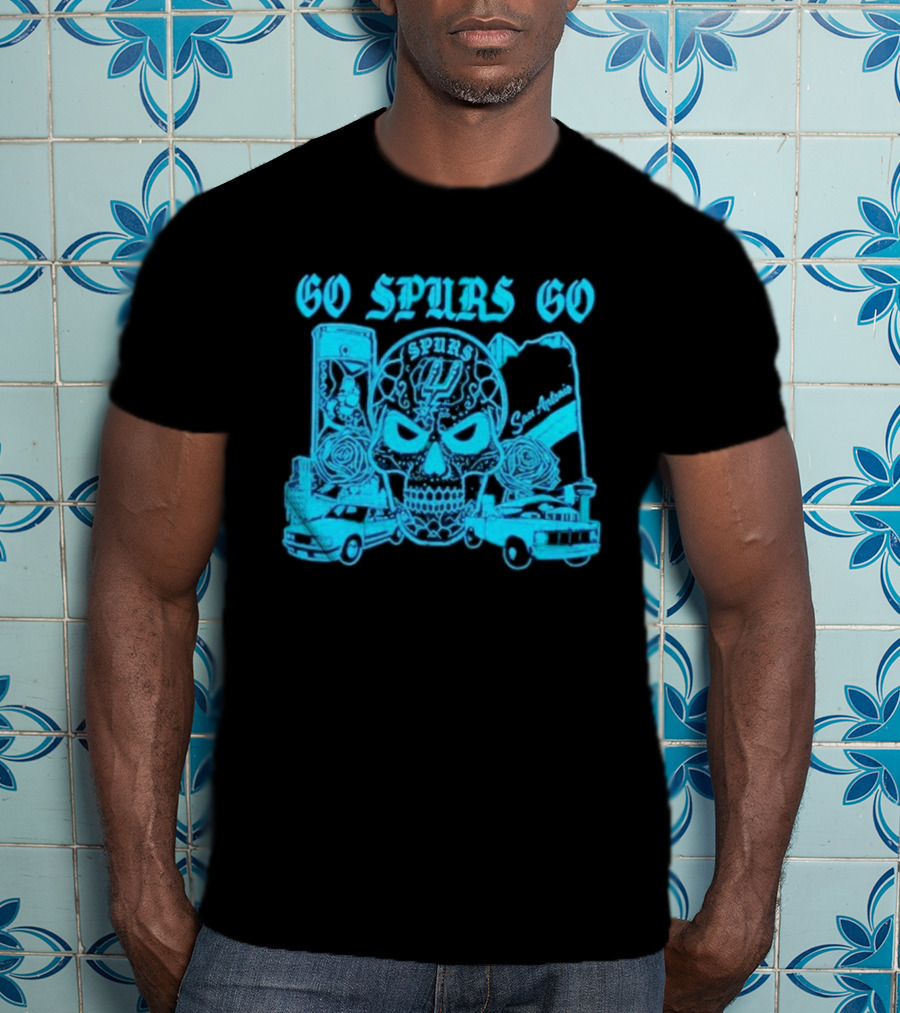 Go Spurs Go San Antonio Spurs NBA Skull And Cars T-Shirt