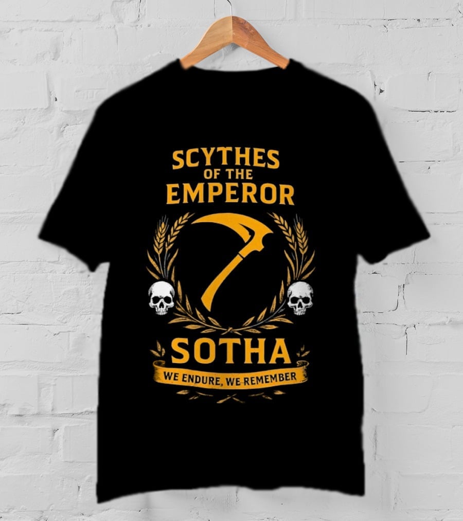 Scythes Of The Emperor Sotha We Endure We Remember Skulls And Laurel Wreath T-Shirt