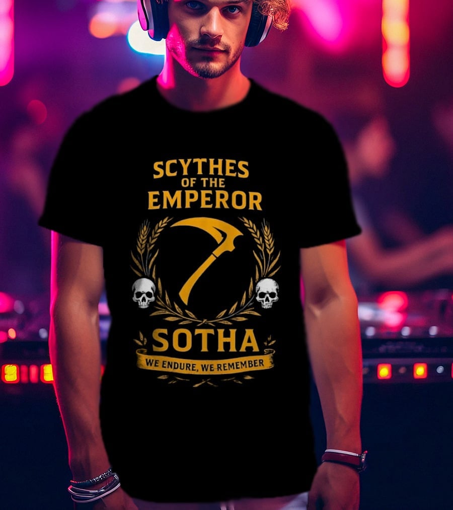 Scythes Of The Emperor Sotha We Endure We Remember Skulls And Laurel Wreath T-Shirt