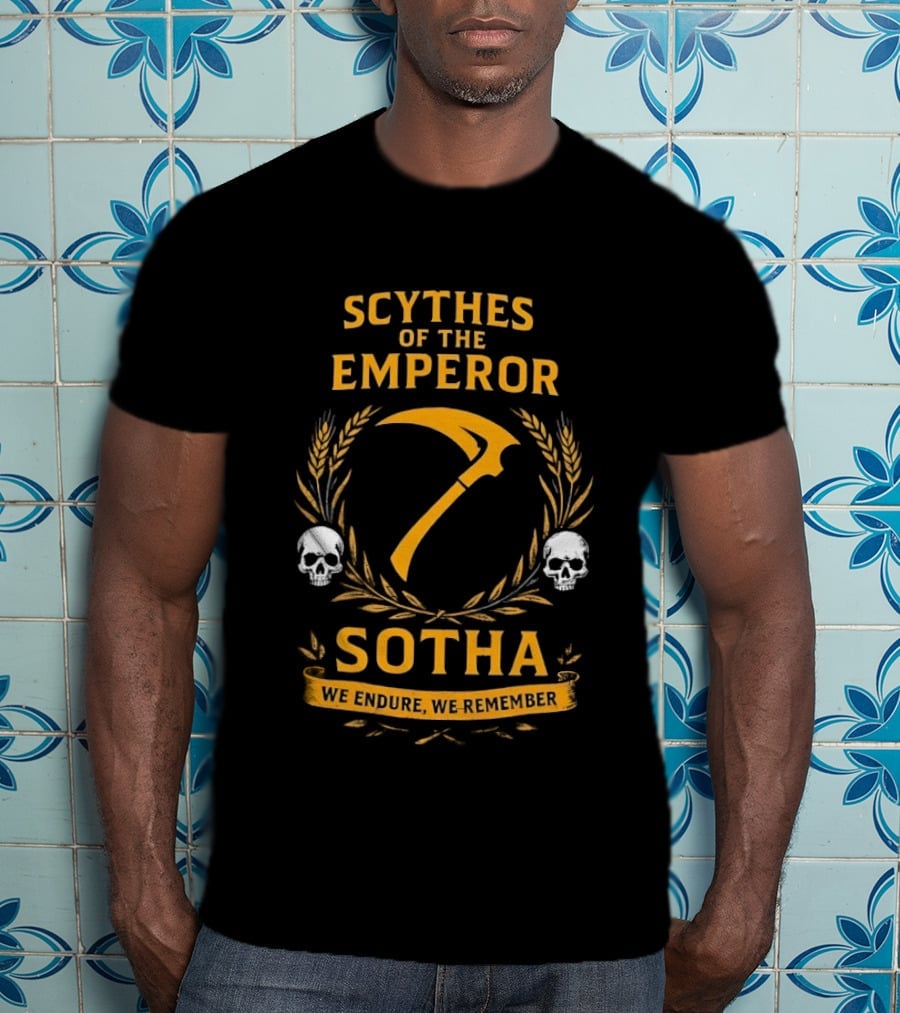 Scythes Of The Emperor Sotha We Endure We Remember Skulls And Laurel Wreath T-Shirt