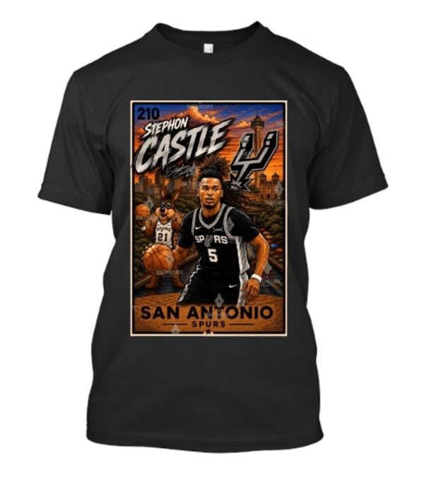 Stephon Castle San Antonio Spurs Player 2026 Card Number 210 Skyline Basketball T-Shirt