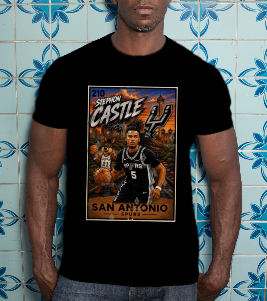 Stephon Castle San Antonio Spurs Player 2026 Card Number 210 Skyline Basketball T-Shirt