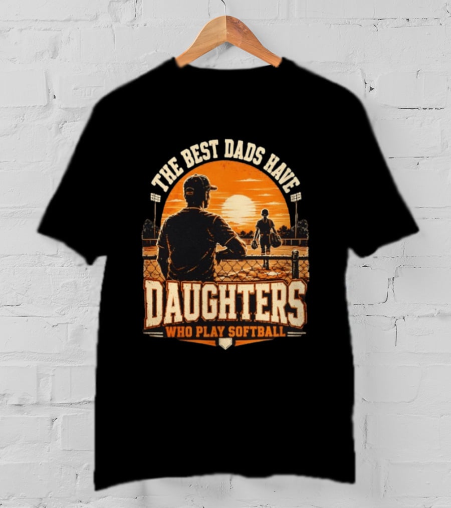 The Best Dads Have Daughters Who Play Softball Vintage Sunset Scene T-Shirt