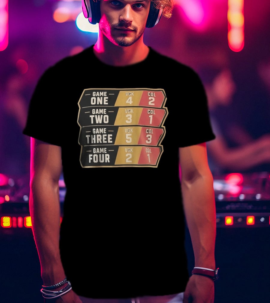 Vegas Golden Knights Vs Colorado Avalanche Game One To Four Scores VGK COL T-Shirt