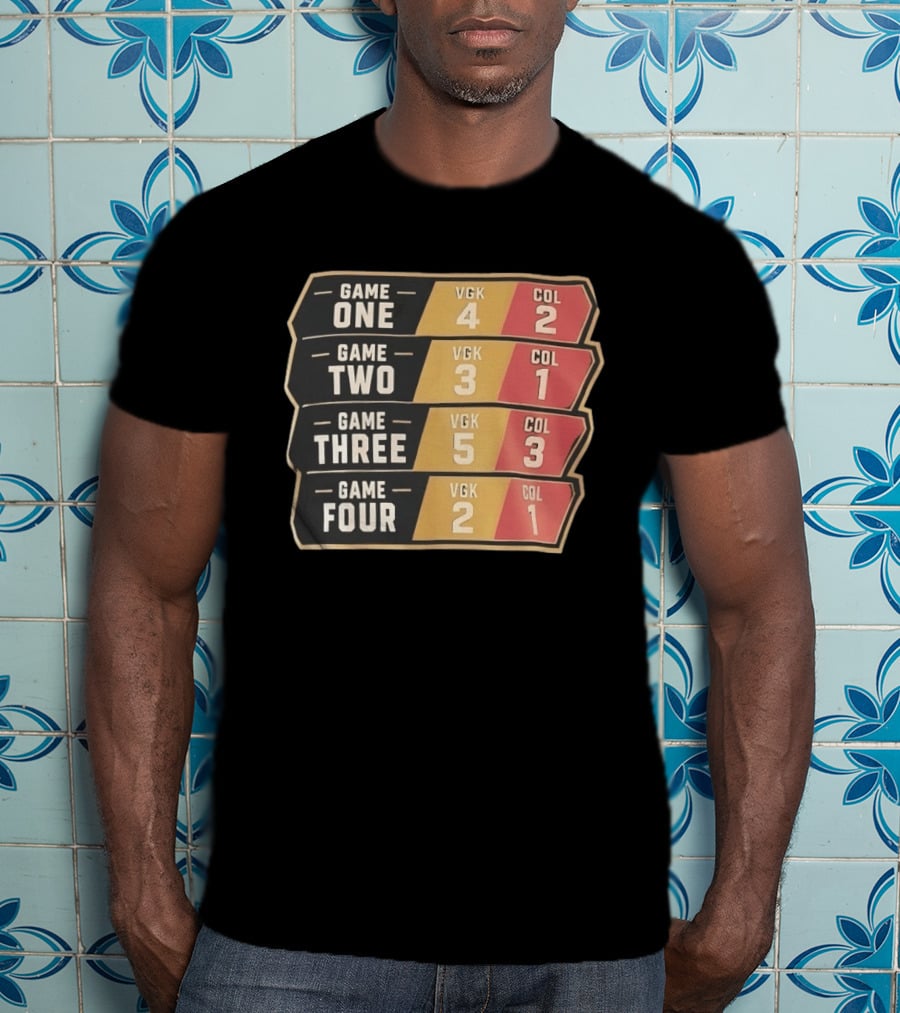 Vegas Golden Knights Vs Colorado Avalanche Game One To Four Scores VGK COL T-Shirt