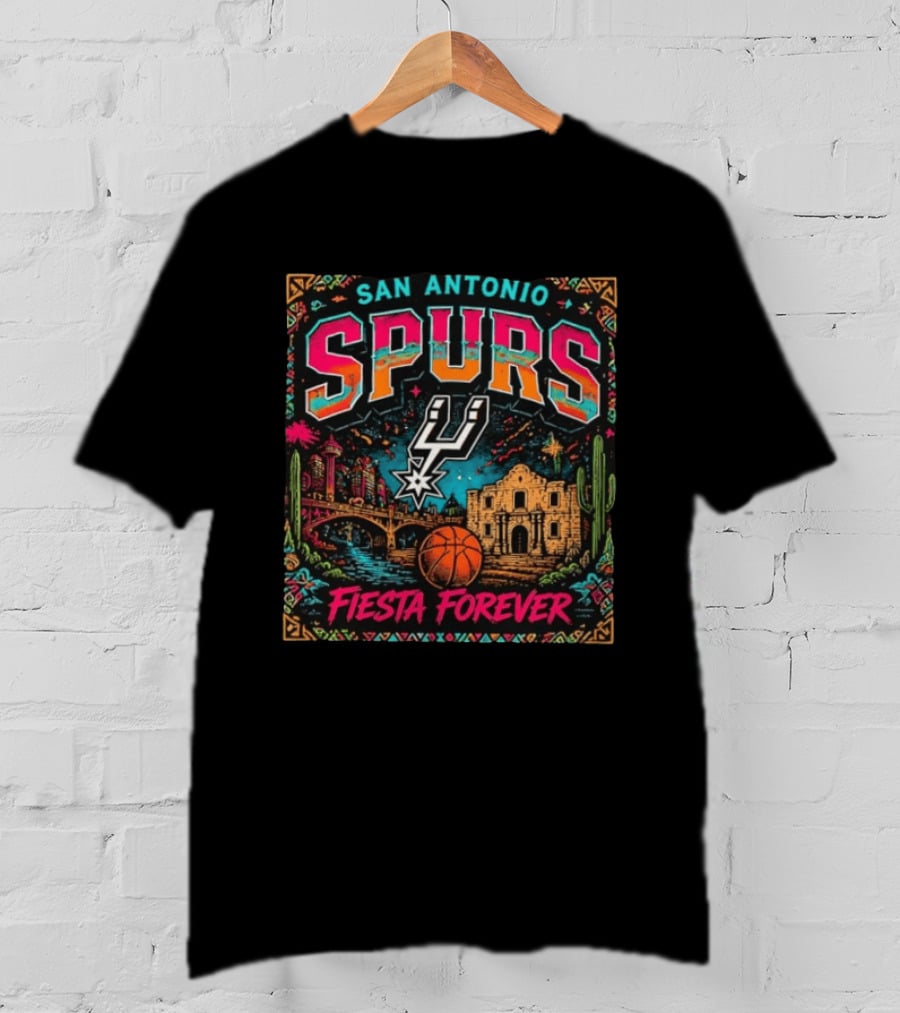 San Antonio Spurs Fiesta Forever Basketball Scenic Bridge And Mission T-Shirt
