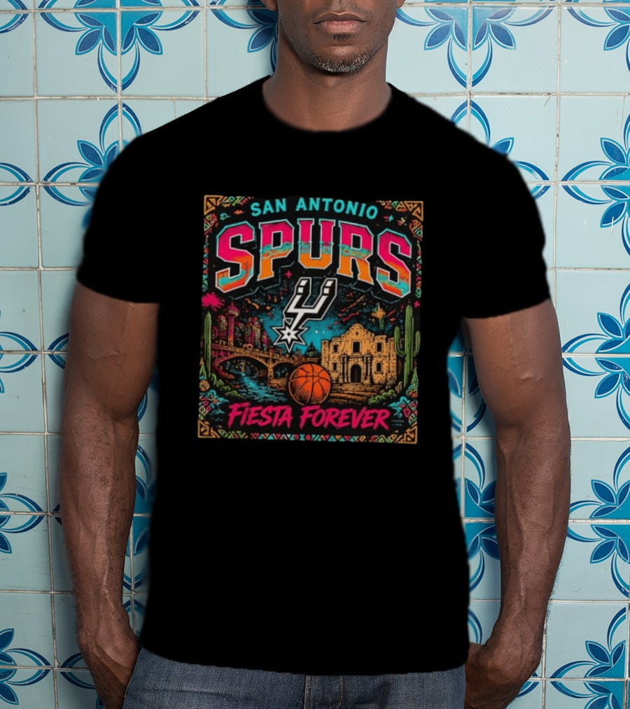 San Antonio Spurs Fiesta Forever Basketball Scenic Bridge And Mission T-Shirt