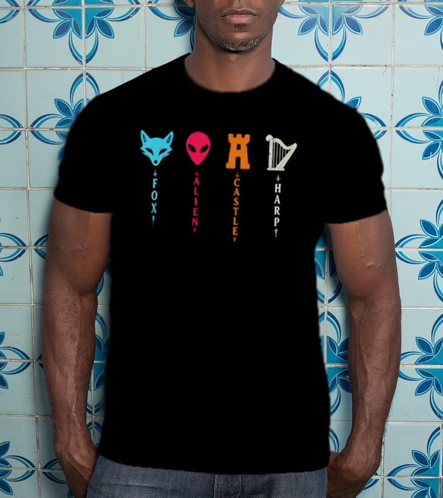 Fox Alien Castle Harp Vertical T-Shirt