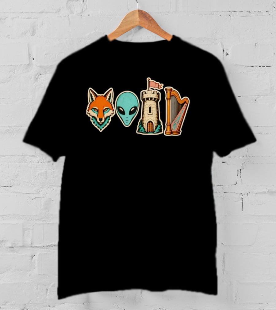 Fox Alien Castle Harp Stone Path Void T-Shirt