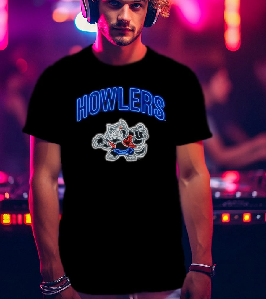 Howlers Neon Wolf Men's Animated Cartoon T-Shirt