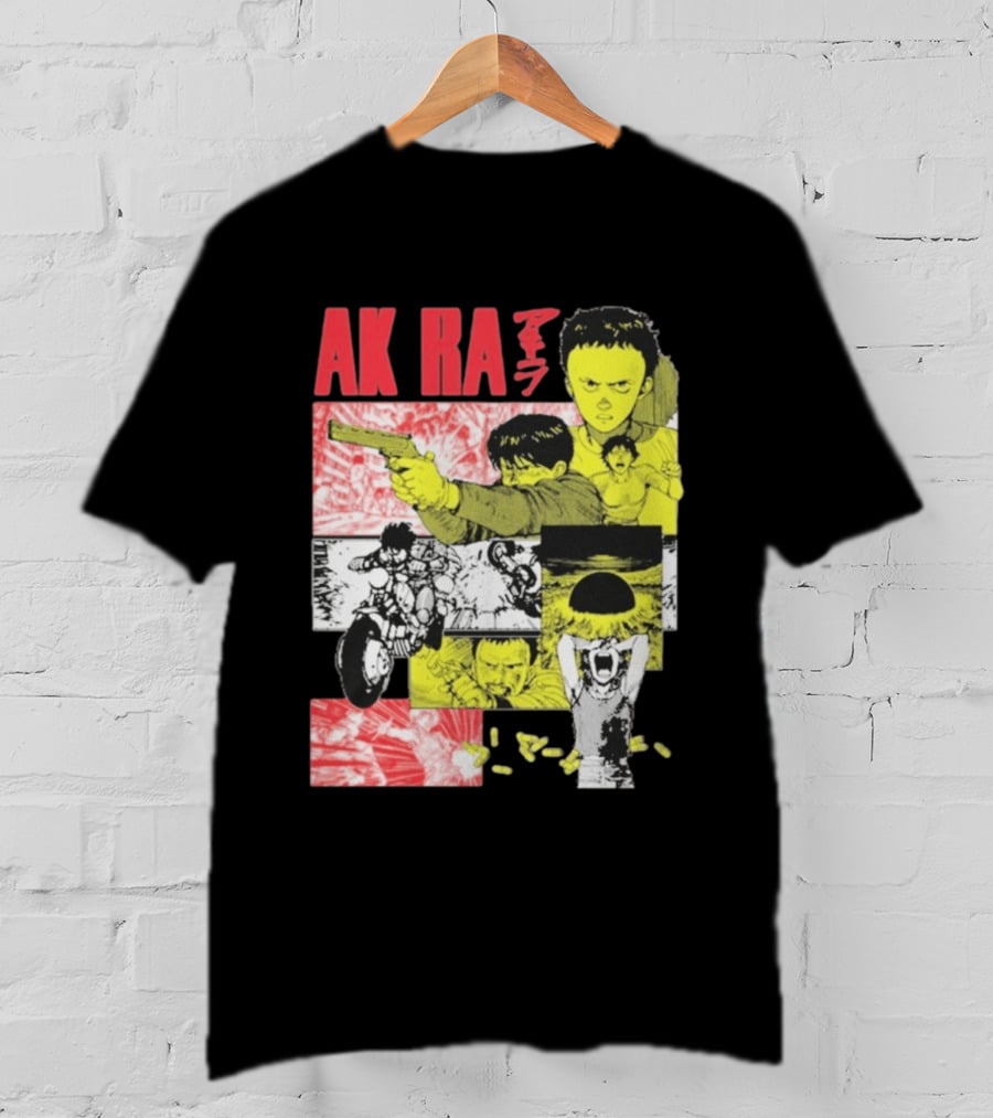 Akira Manga Panels Gun Motorcycle Explosion Red Yellow T-Shirt
