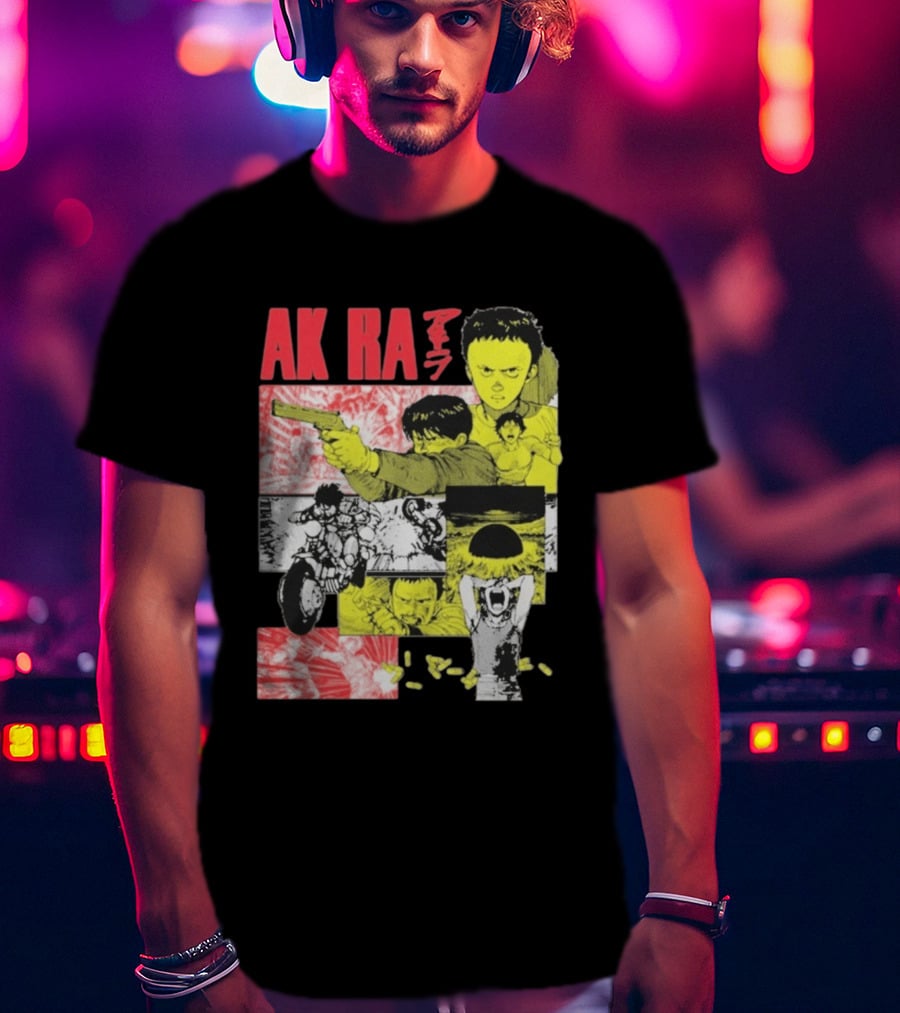 Akira Manga Panels Gun Motorcycle Explosion Red Yellow T-Shirt