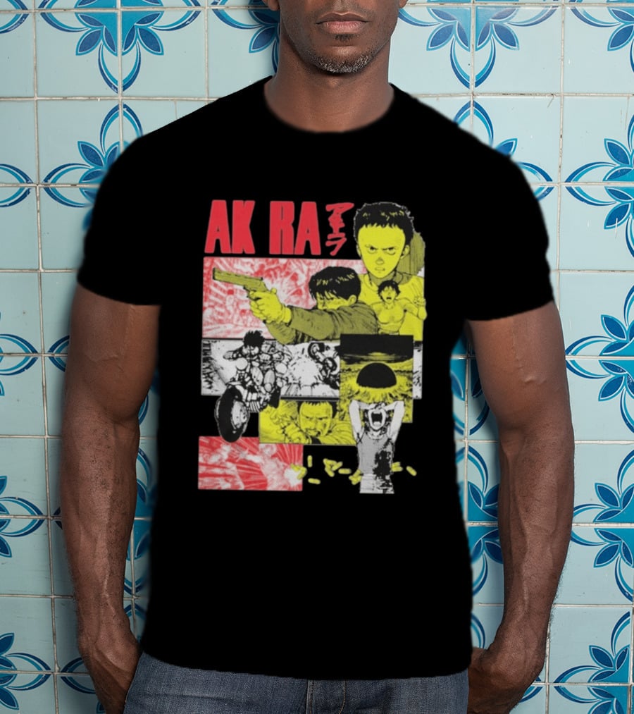 Akira Manga Panels Gun Motorcycle Explosion Red Yellow T-Shirt