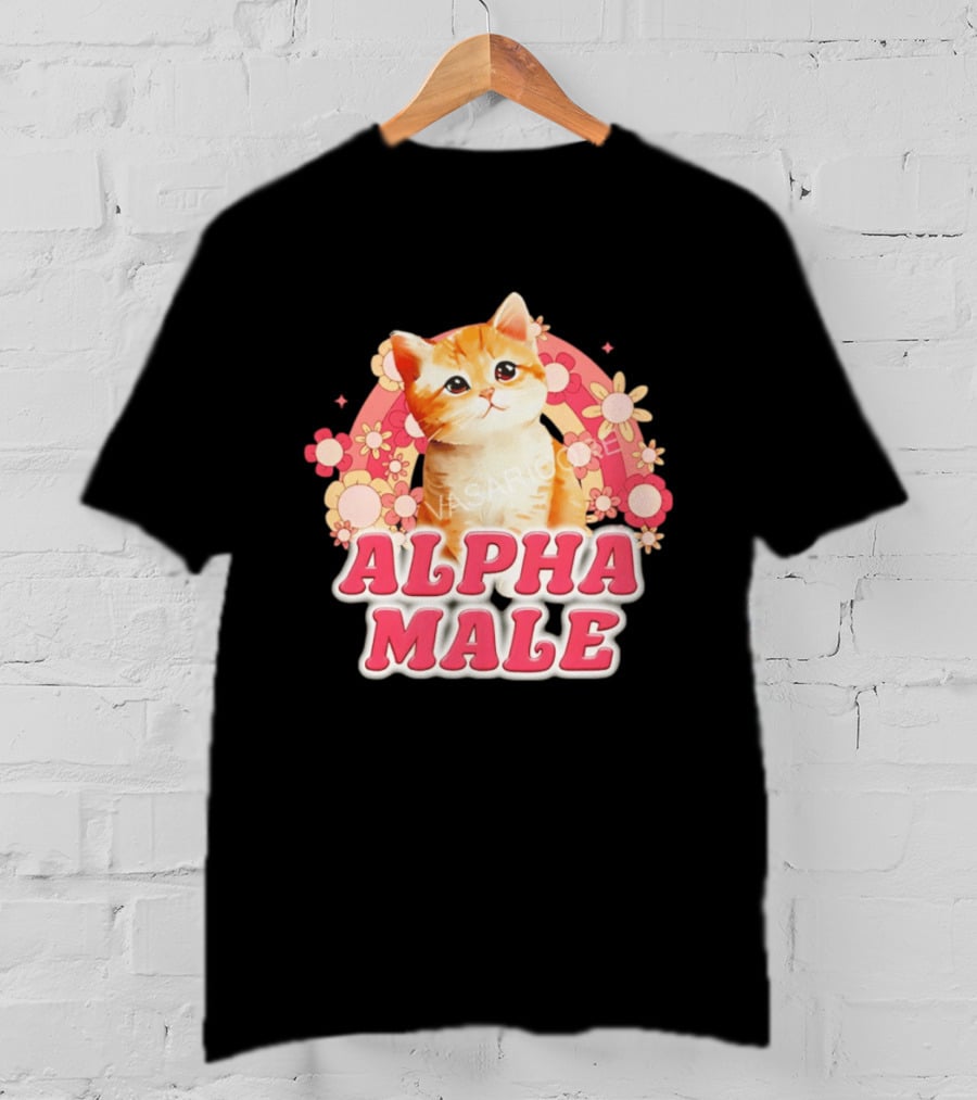 Alpha Male Kitten With Rainbow And Floral T-Shirt