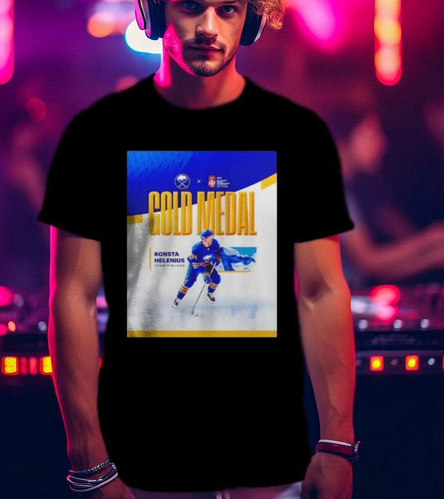 Konsta Helenius Team Finland 2023 Gold Medal Hockey T-Shirt