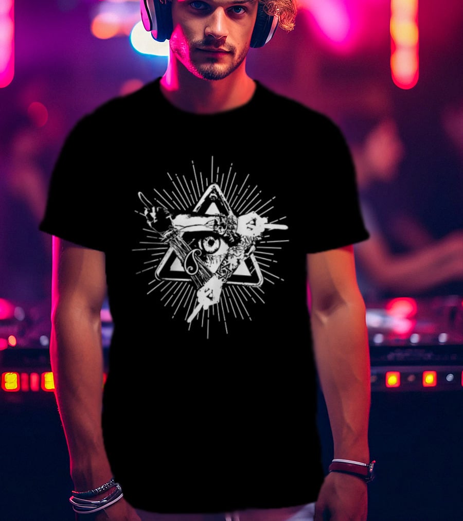 Invisible All Seeing Eye Illuminati Pyramid With Radiant Angel Amidst Stars And Numbers 369 Symbolism T-Shirt
