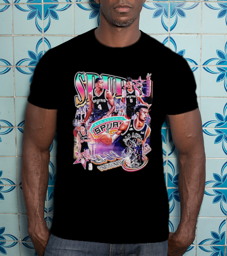 Spurs San Antonio Texas Basketball Players Collage T-Shirt