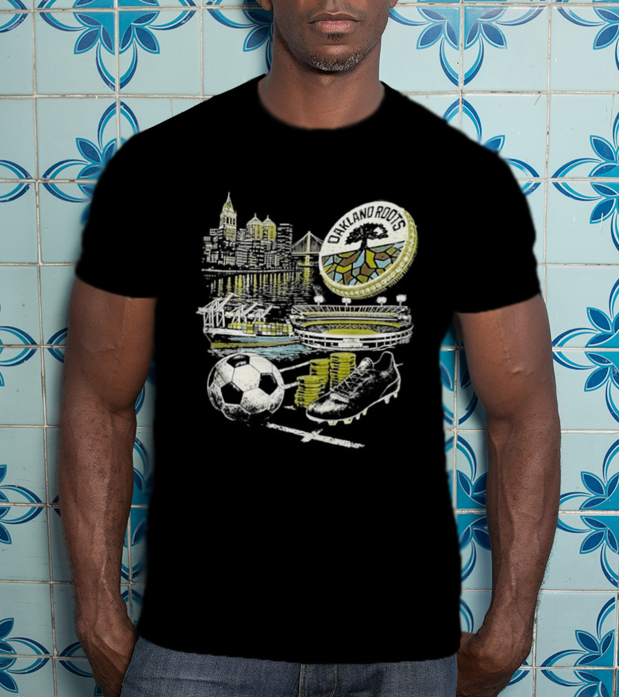 Oakland Roots Skyline Soccer Ball Stadium Ship And Coins T-Shirt
