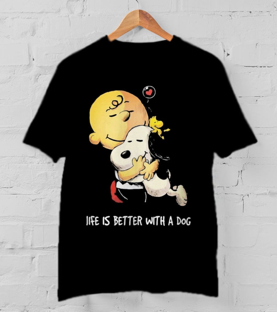 Snoopy Charlie Brown Life Is Better With A Dog Hugging Heart T-Shirt