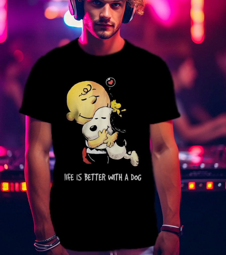 Snoopy Charlie Brown Life Is Better With A Dog Hugging Heart T-Shirt
