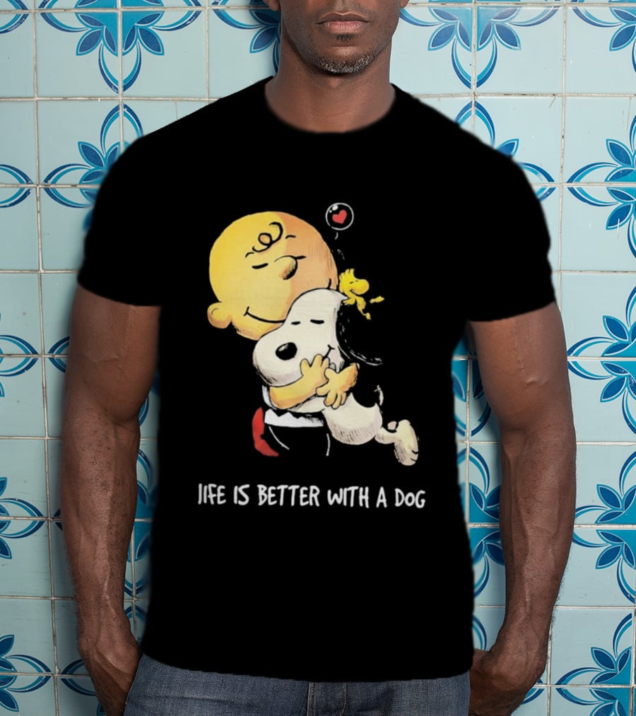 Snoopy Charlie Brown Life Is Better With A Dog Hugging Heart T-Shirt