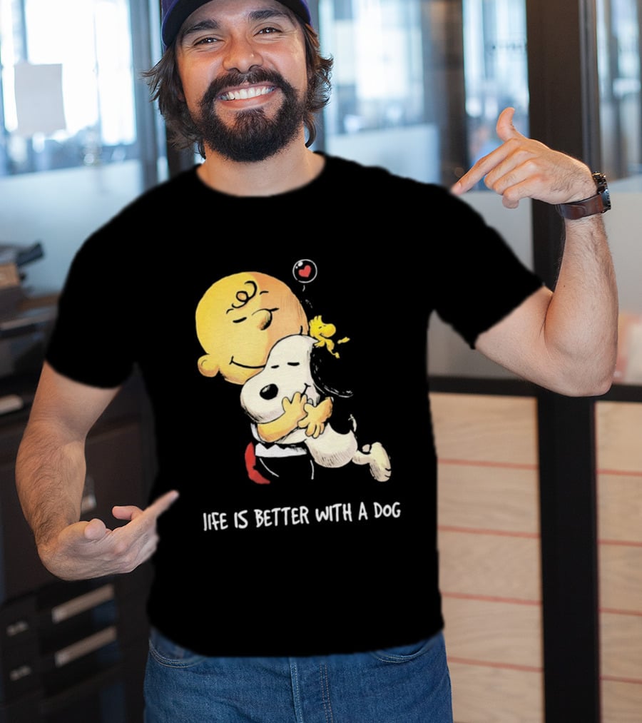 Snoopy Charlie Brown Life Is Better With A Dog Hugging Heart T-Shirt