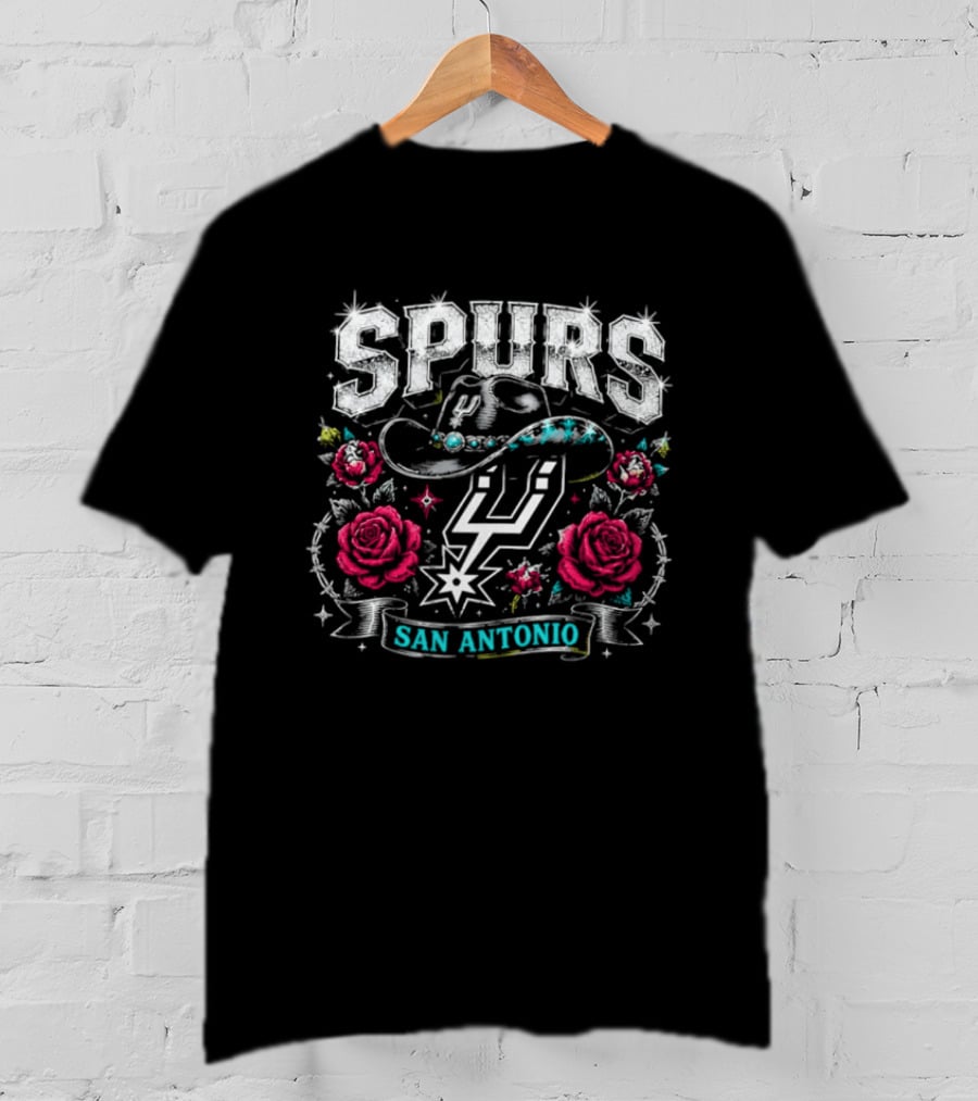 Spurs San Antonio Cowboy Hat Roses Basketball Team T-Shirt
