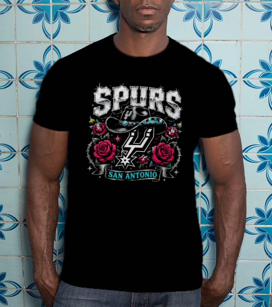 Spurs San Antonio Cowboy Hat Roses Basketball Team T-Shirt