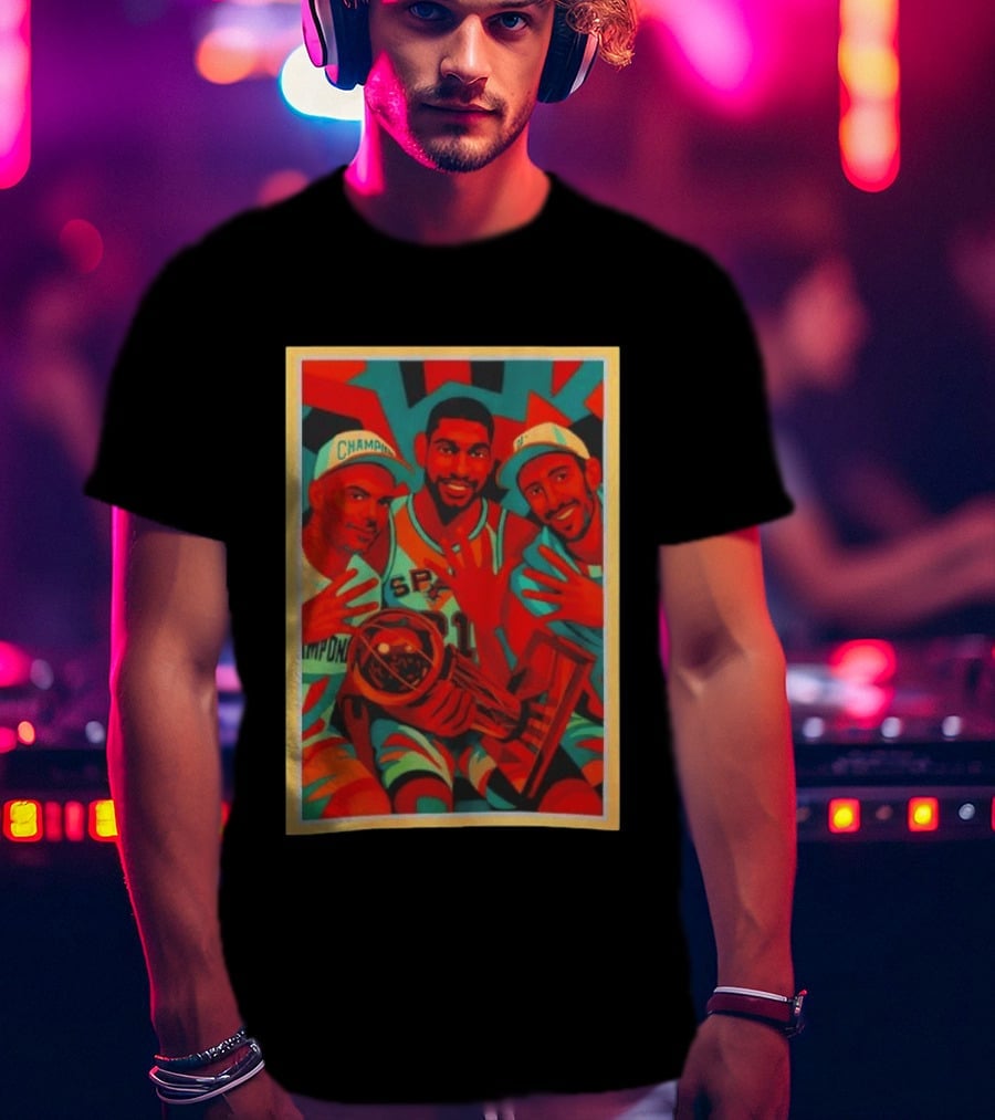 Champions Tim Duncan Spurs Teammates Trophy Victory Celebration T-Shirt
