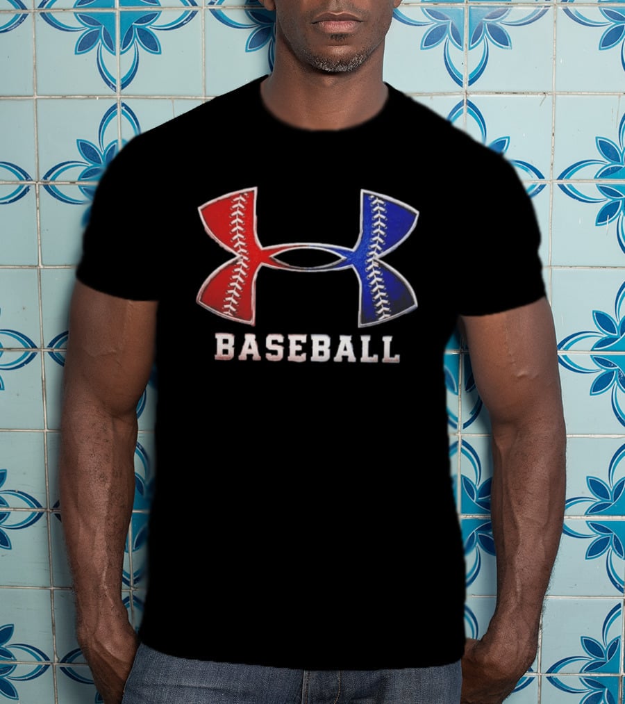 Under Armour Baseball Red Blue Stitch Performance Men T-Shirt