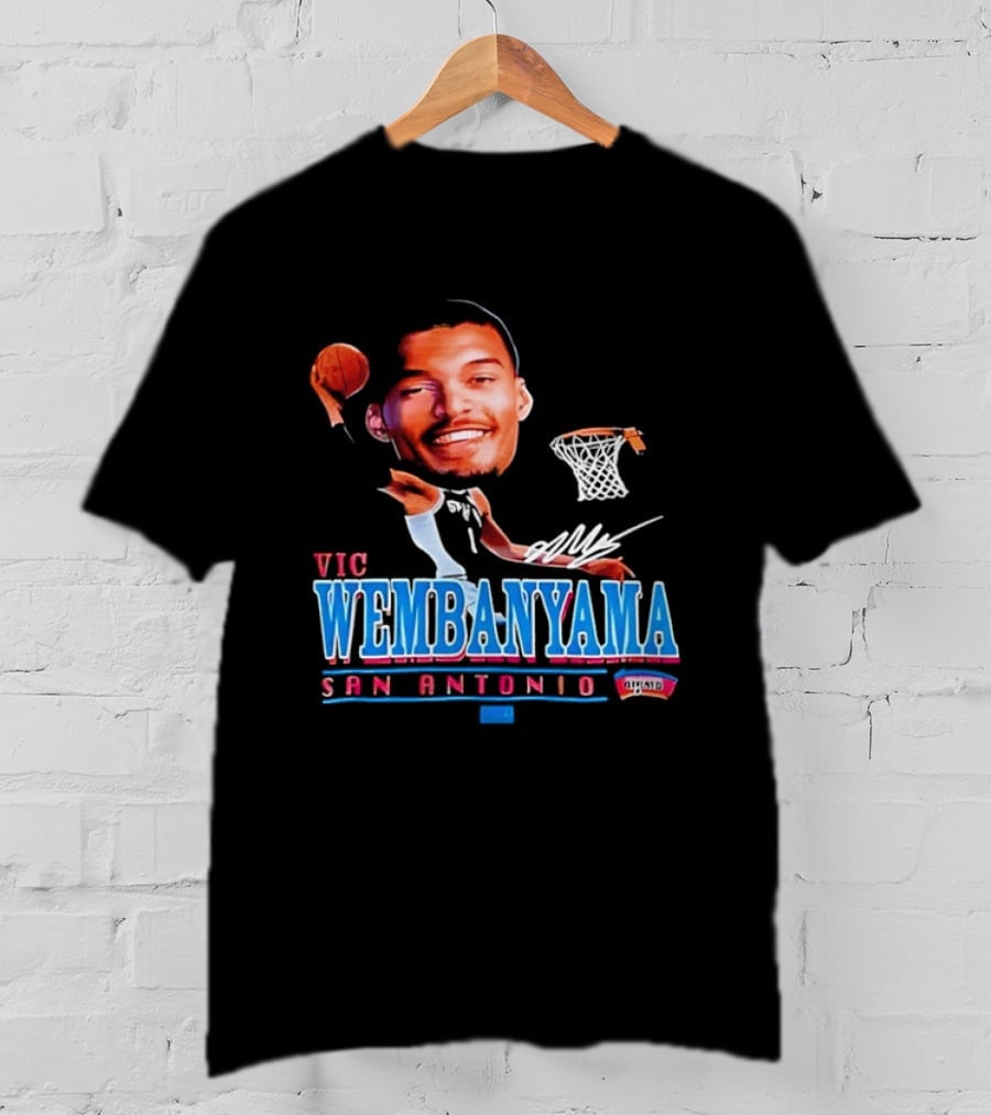 Vic Wembanyama Dunking San Antonio Spurs Autograph T-Shirt