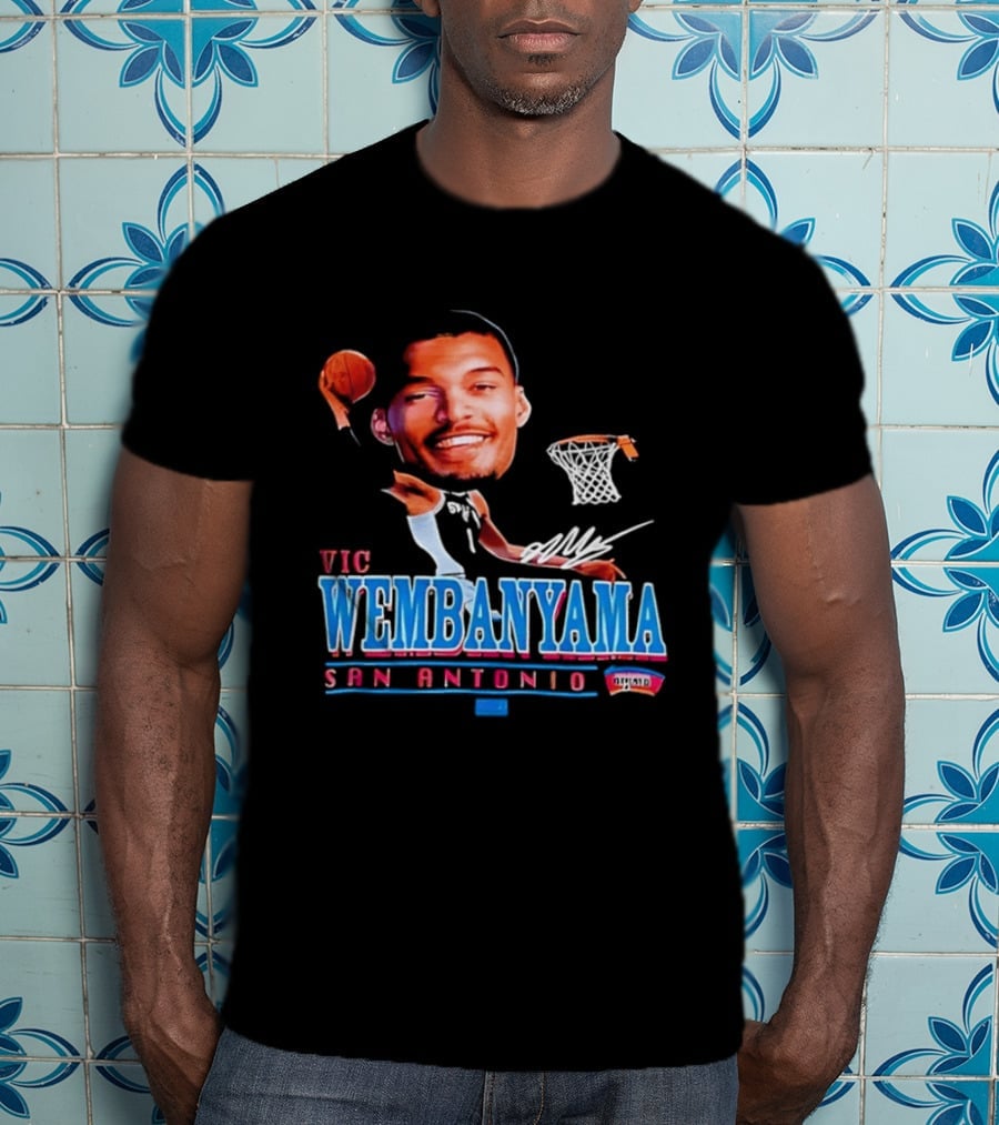 Vic Wembanyama Dunking San Antonio Spurs Autograph T-Shirt