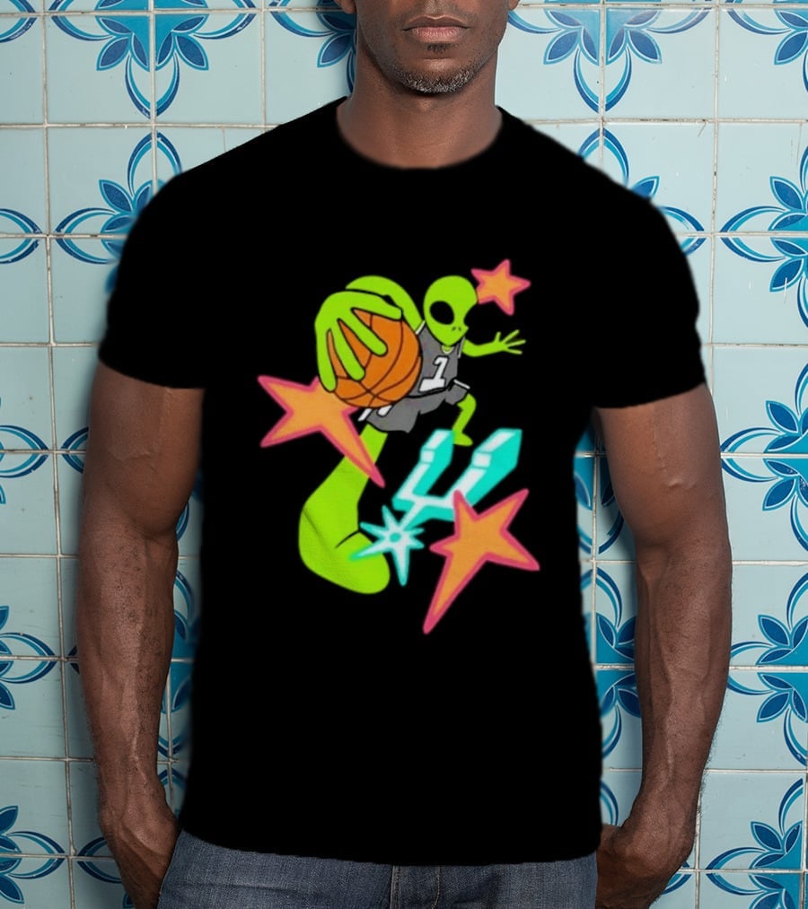 Victor Wembanyama Spurs Alien Basketball Dunk With Stars And Number 1 Jersey T-Shirt