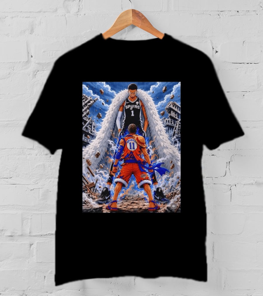 Wembanyama Spurs Vs Brunson Luffy Knicks Anime Crossover Showdown T-Shirt