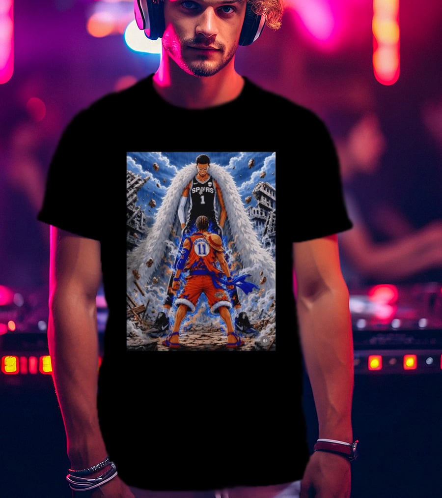 Wembanyama Spurs Vs Brunson Luffy Knicks Anime Crossover Showdown T-Shirt