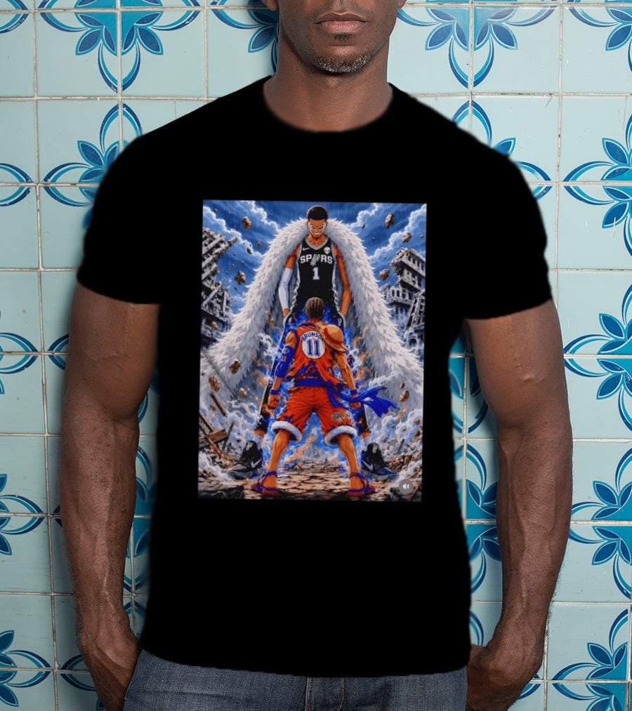 Wembanyama Spurs Vs Brunson Luffy Knicks Anime Crossover Showdown T-Shirt