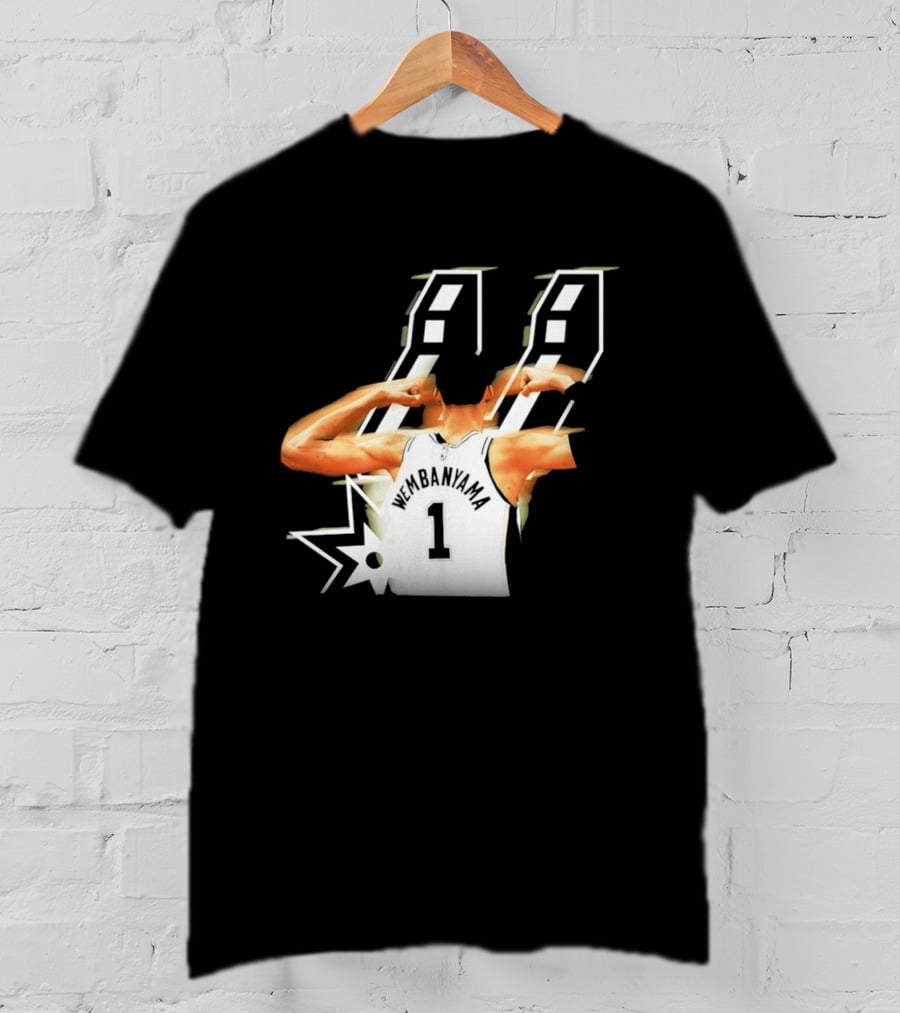Wembanyama Flexing Back View Number 1 San Antonio Spurs NBA T-Shirt