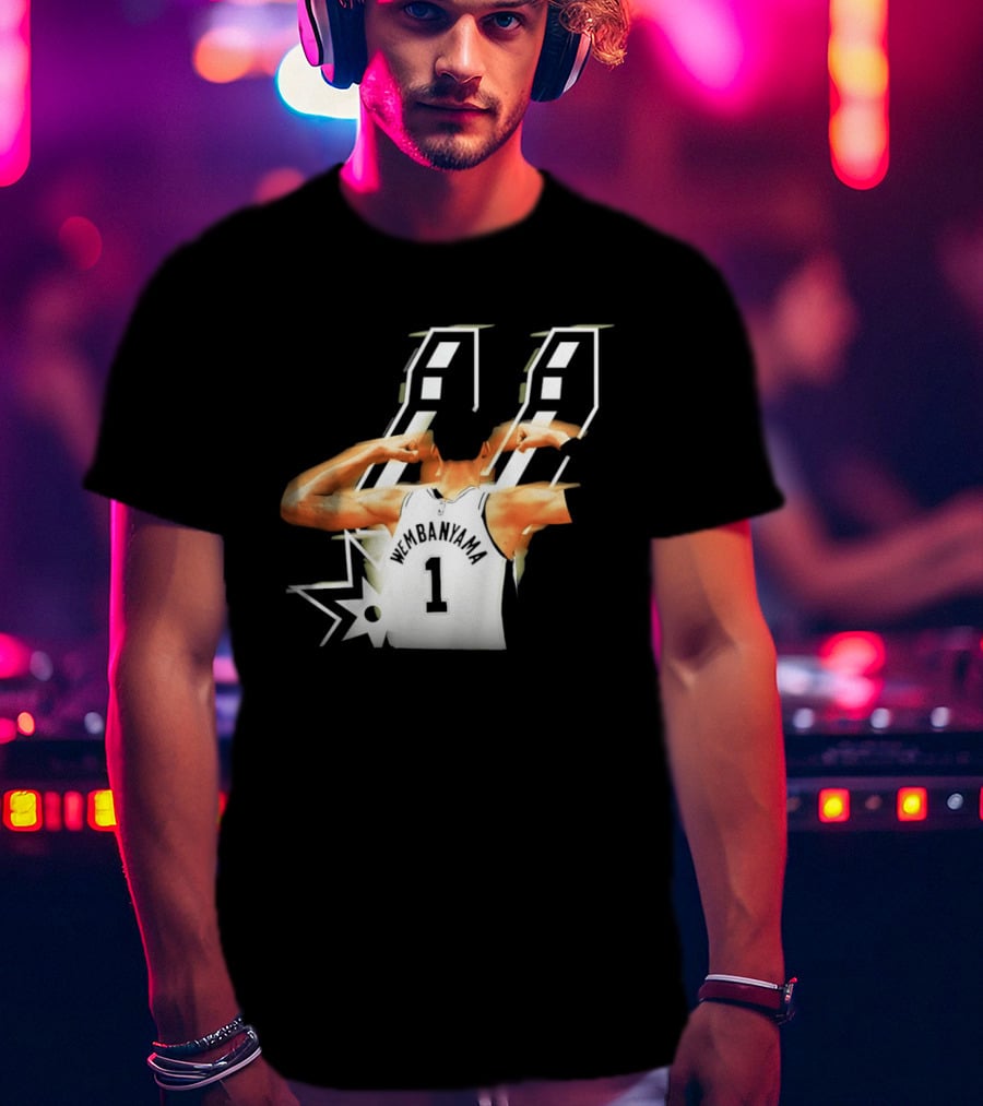 Wembanyama Flexing Back View Number 1 San Antonio Spurs NBA T-Shirt