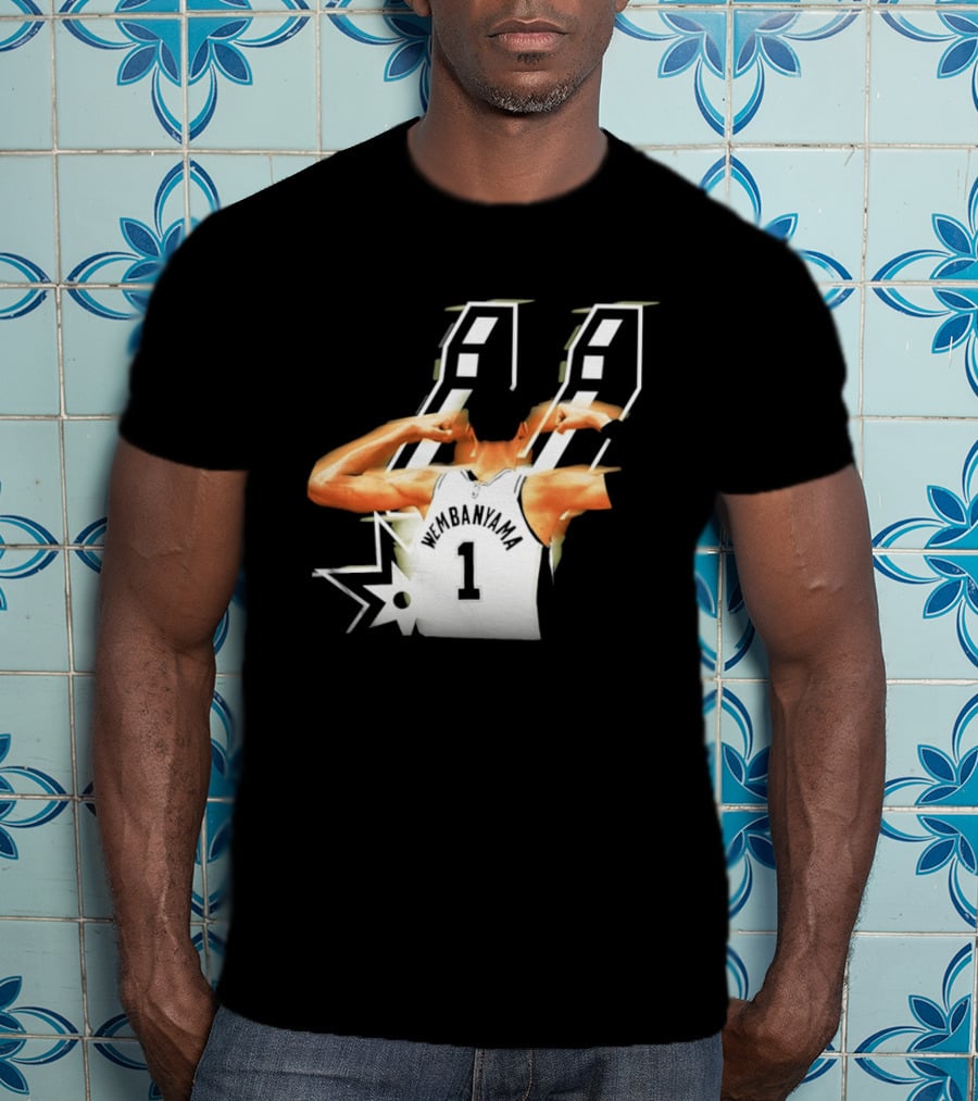 Wembanyama Flexing Back View Number 1 San Antonio Spurs NBA T-Shirt