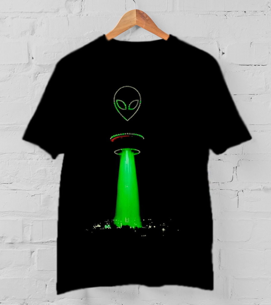 Alien Beam Over City Night Skyline Glow T-Shirt